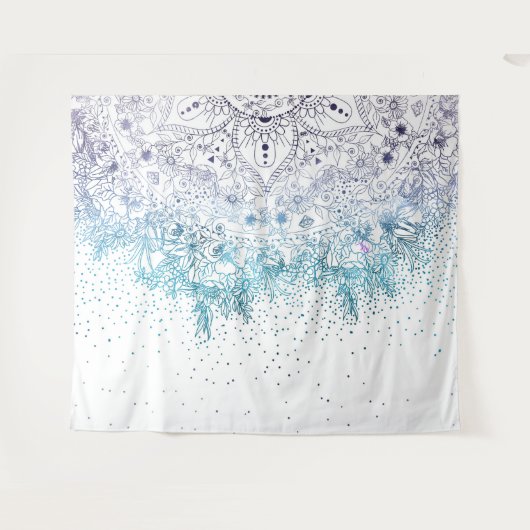 Elegantes Blumenmandala und Konfetti-Bild Wandteppich (Vorderseite (Horizontal))