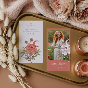 Elegantes Blumenmeer Celestial Holistic Moon Foto Visitenkarte