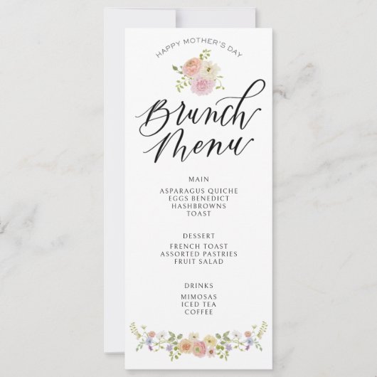 Elegantes Blumenmenü am Muttertag Einladung (Vorderseite)