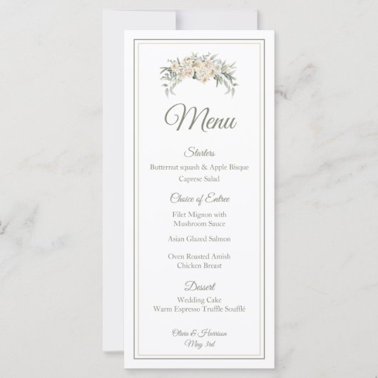 Elegantes Blumenmenü - Creme & Sage Green S (Vorderseite)