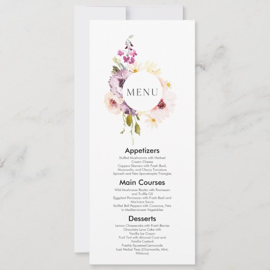 Elegantes Blumenmenü Einladung (Vorderseite)