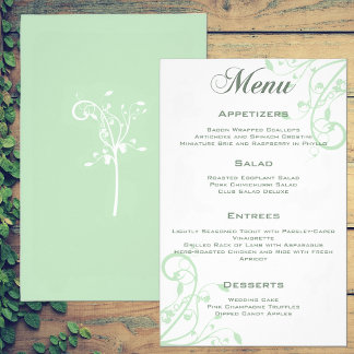 Elegantes Blumenmenü mit blass Pastel Green Weddin Flyer