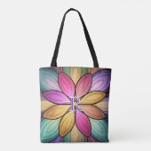 Elegantes Blumenmonogramm aus Buntglas Anfangsbuch Tasche (Rückseite)