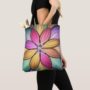Elegantes Blumenmonogramm aus Buntglas Anfangsbuch Tasche