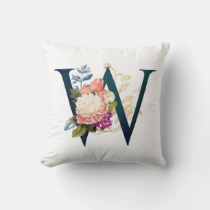 Elegantes Blumenmonogramm Buchstabe W Kissen