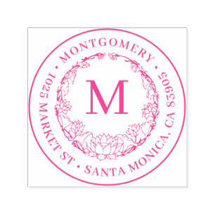Elegantes Blumenmonogramm-runde Rücksendeadresse Permastempel
