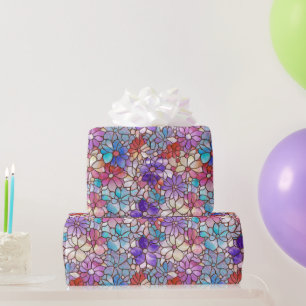 Elegantes Blumenmosaikglas-Muster in Lila Geschenkpapier