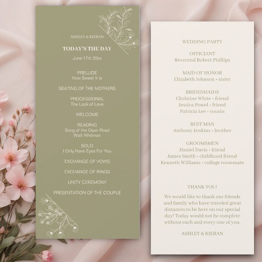 Elegantes Blumenmoss Grünes Hochzeitsprogramm