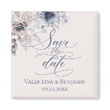 Elegantes Blumenmotiv Save the Date Dusty Blue Bei