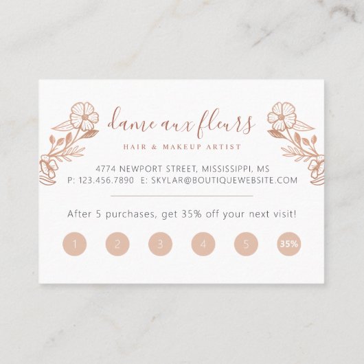 Elegantes Blumenmotiv Schönes Frauenlogo Rosa Treuekarte (Rückseite)