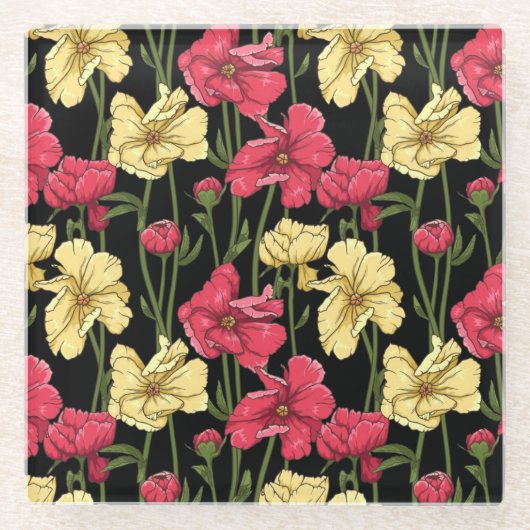 Elegantes Blumenmuster 2 Glasuntersetzer (Vorderseite)