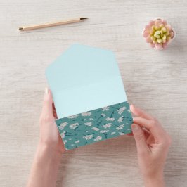 Elegantes Blumenmuster - Aquamarin & weiß botanisc All In One Einladung