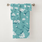 Elegantes Blumenmuster - Aquamarin & weiß botanisc Badhandtuch Set (Insitu)