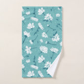 Elegantes Blumenmuster - Aquamarin & weiß botanisc Badhandtuch Set (Handtuch)
