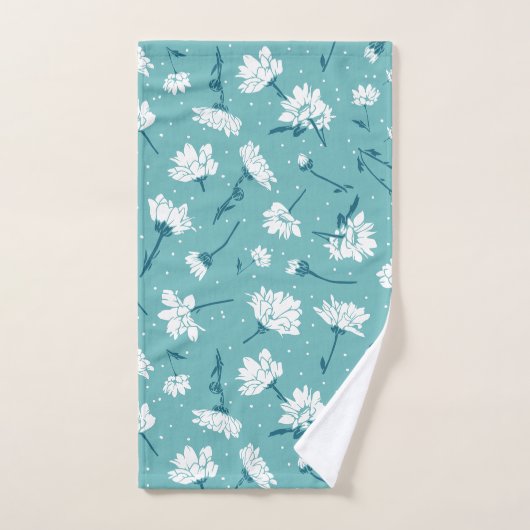 Elegantes Blumenmuster - Aquamarin & weiß botanisc Badhandtuch Set (Handtuch)