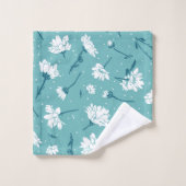 Elegantes Blumenmuster - Aquamarin & weiß botanisc Badhandtuch Set (Waschlappen)