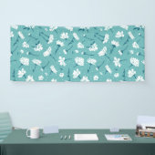 Elegantes Blumenmuster - Aquamarin & weiß botanisc Banner (Messe)