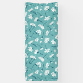 Elegantes Blumenmuster - Aquamarin & weiß botanisc Banner (Vertikal)