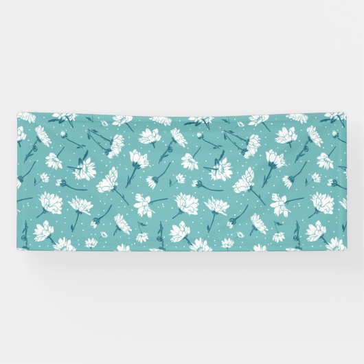 Elegantes Blumenmuster - Aquamarin & weiß botanisc Banner (Horizontal)