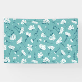 Elegantes Blumenmuster - Aquamarin & weiß botanisc Banner