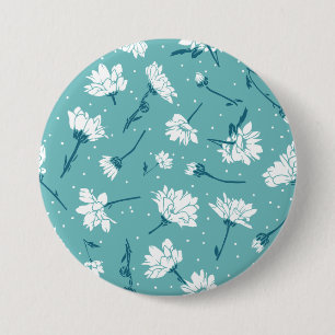 Elegantes Blumenmuster - Aquamarin & weiß botanisc Button