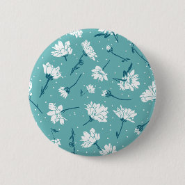 Elegantes Blumenmuster - Aquamarin & weiß botanisc Button
