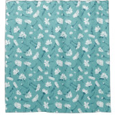 Elegantes Blumenmuster - Aquamarin & weiß botanisc Duschvorhang (Vorderseite)