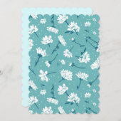Elegantes Blumenmuster - Aquamarin & weiß botanisc Einladung (Vorne/Hinten)