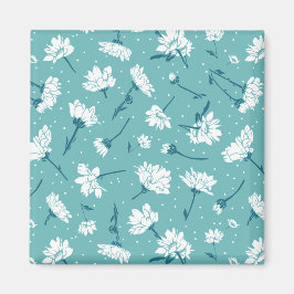 Elegantes Blumenmuster - Aquamarin & weiß botanisc Magnet