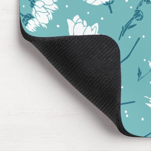 Elegantes Blumenmuster - Aquamarin & weiß botanisc Mousepad (Ecke)