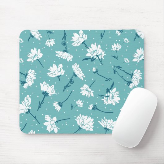 Elegantes Blumenmuster - Aquamarin & weiß botanisc Mousepad (Mit Mouse)