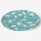 Elegantes Blumenmuster - Aquamarin & weiß botanisc Pappteller (Schrägansicht)