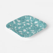 Elegantes Blumenmuster - Aquamarin & weiß botanisc Pappteller (Gewinkelt)