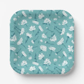 Elegantes Blumenmuster - Aquamarin & weiß botanisc Pappteller (Vorderseite)