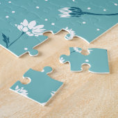 Elegantes Blumenmuster - Aquamarin & weiß botanisc Puzzle (Seite)