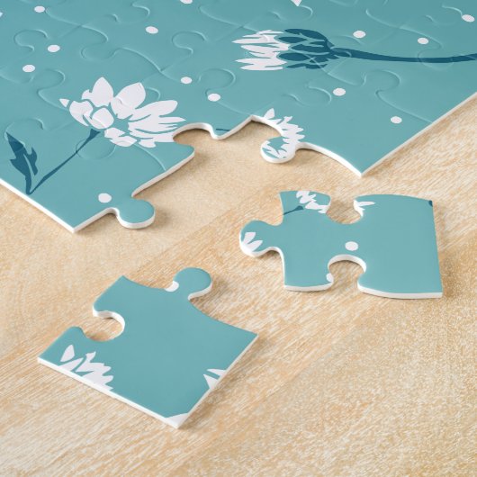 Elegantes Blumenmuster - Aquamarin & weiß botanisc Puzzle (Seite)