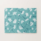 Elegantes Blumenmuster - Aquamarin & weiß botanisc Puzzle (Horizontal)