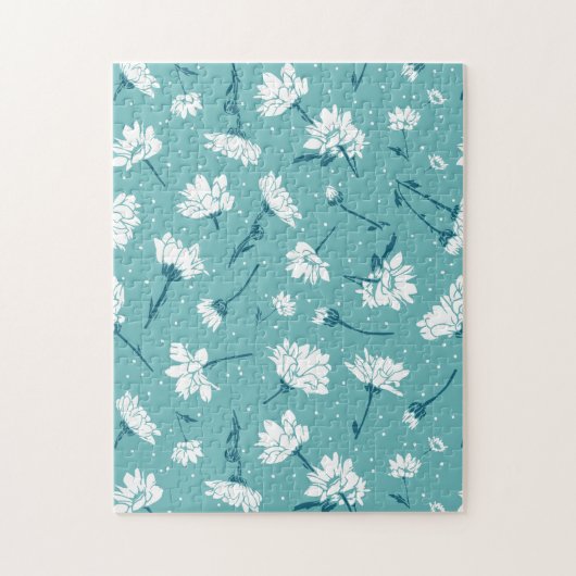 Elegantes Blumenmuster - Aquamarin & weiß botanisc Puzzle (Vertikal)