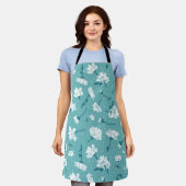 Elegantes Blumenmuster - Aquamarin & weiß botanisc Schürze (Getragen)