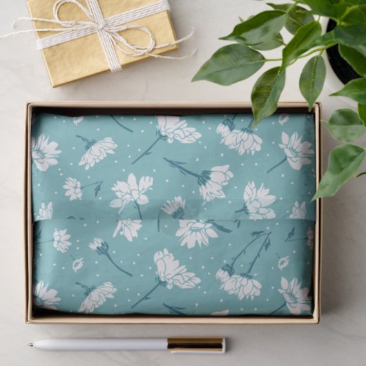 Elegantes Blumenmuster - Aquamarin & weiß botanisc Seidenpapier (Geschenk)