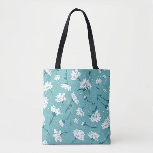 Elegantes Blumenmuster - Aquamarin & weiß botanisc Tasche (Vorderseite)