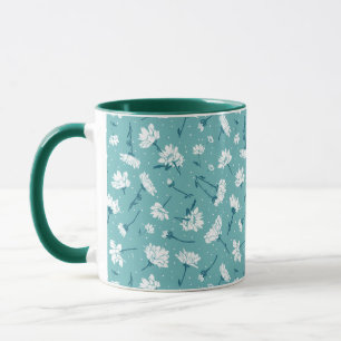 Elegantes Blumenmuster - Aquamarin & weiß botanisc Tasse