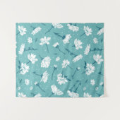 Elegantes Blumenmuster - Aquamarin & weiß botanisc Wandteppich (Vorderseite (Horizontal))