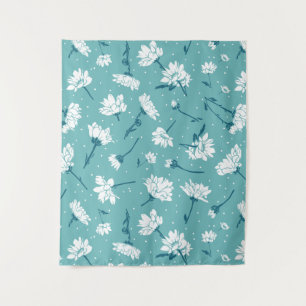 Elegantes Blumenmuster - Aquamarin & weiß botanisc Wandteppich