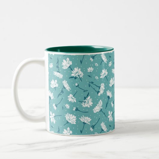 Elegantes Blumenmuster - Aquamarin & weiß botanisc Zweifarbige Tasse (Links)
