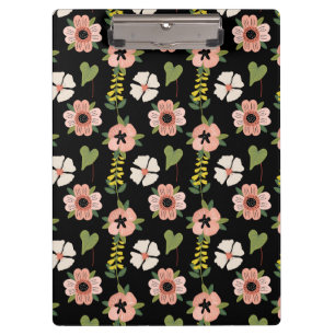 Elegantes Blumenmuster auf Schwarz Schicke Botan Klemmbrett