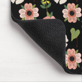 Elegantes Blumenmuster auf Schwarz | Schicke Botan Mousepad (Ecke)