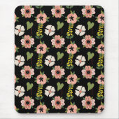 Elegantes Blumenmuster auf Schwarz | Schicke Botan Mousepad (Vorne)