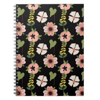 Elegantes Blumenmuster auf Schwarz | Schicke Botan Notizblock