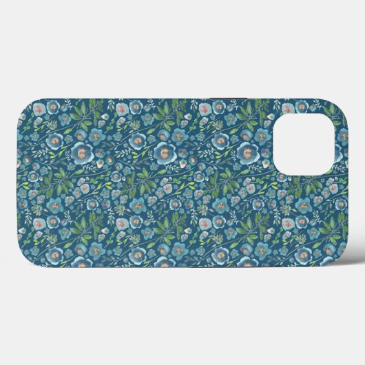 Elegantes Blumenmuster Blau Case-Mate iPhone Hülle (Rückseite (Horizontal))